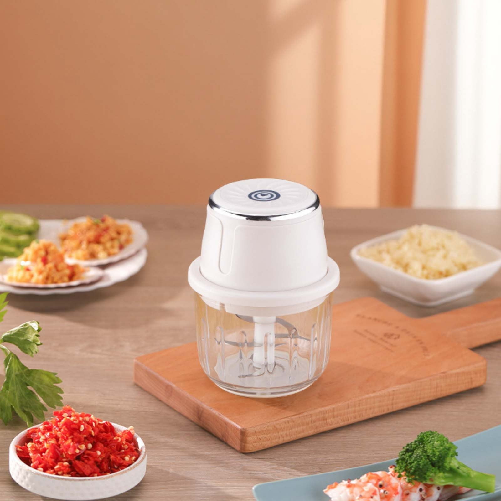 350ML Electric Garlic Chopper, Mini Portable Veggie Choppers, Garlic Grinder Masher Onion Chopper, Blender to Vegetable, USB Charging, Wireless Food Processor for Ginger, Chili, Fruit, Meat, etc