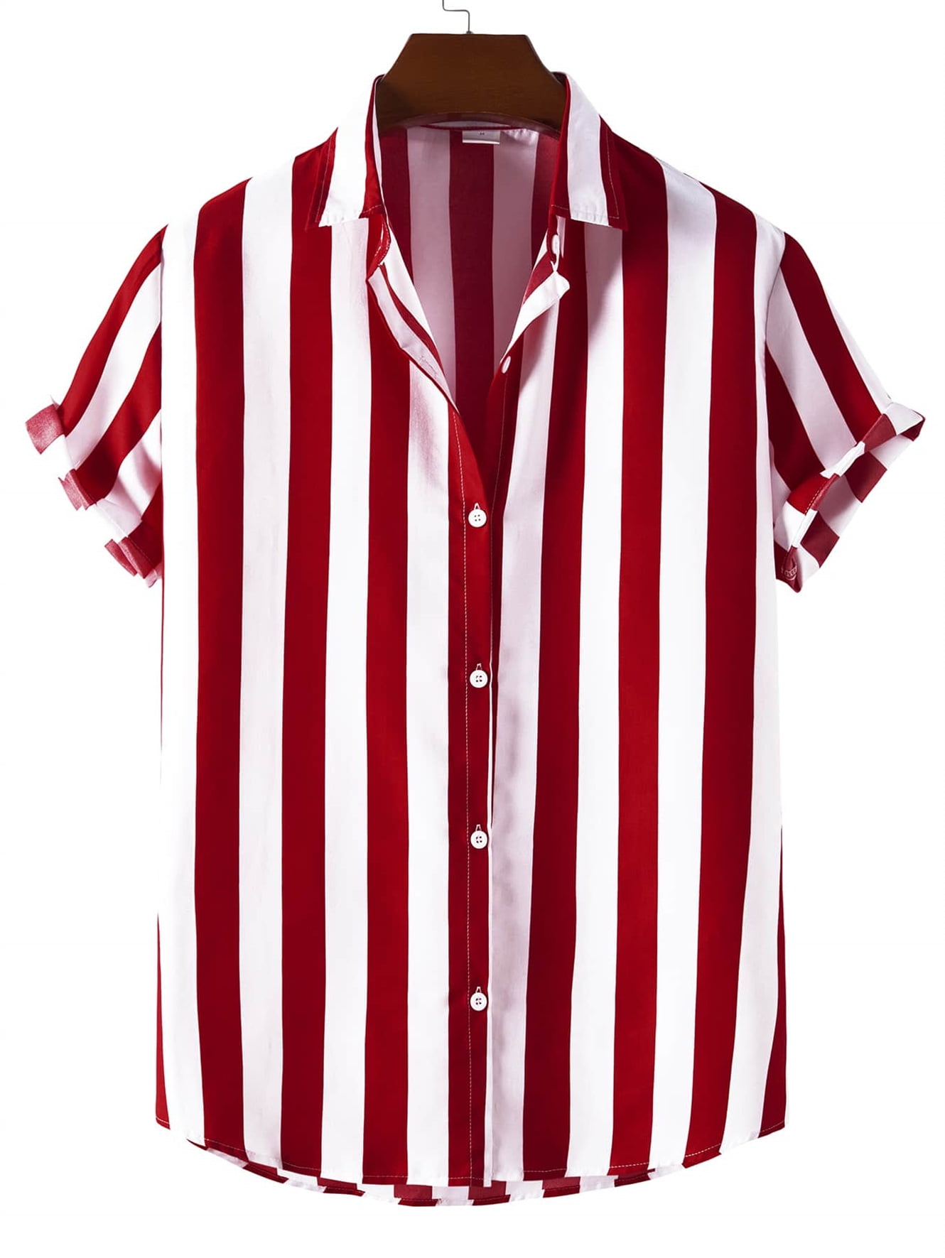 Men Vertical Striped Button Up Shirt XL(12) Red White - Walmart.com