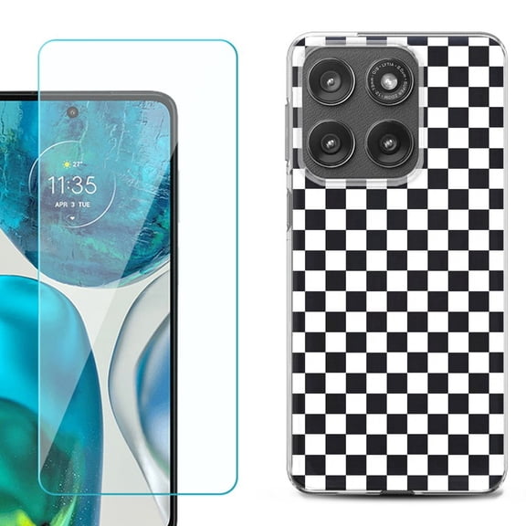 Shockproof Phone Case for Motorola Moto Edge 2026, by OneToughShield - Checker B/W