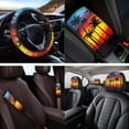 thumbnail image 4 of Yuyamidu Colorful Sunset Car Front Back Seat Covers Full Set of 14 Coconut Tree Steering Wheel Cover Armrest Pad Seatbelt Pads Headrest Covers Coasters Keychain Car Accessories, 4 of 7