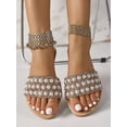 thumbnail image 3 of Women Rhinestone & Faux Pearl Decor Slide Sandals, Fashion Summer Flat Sandals, 3 of 4