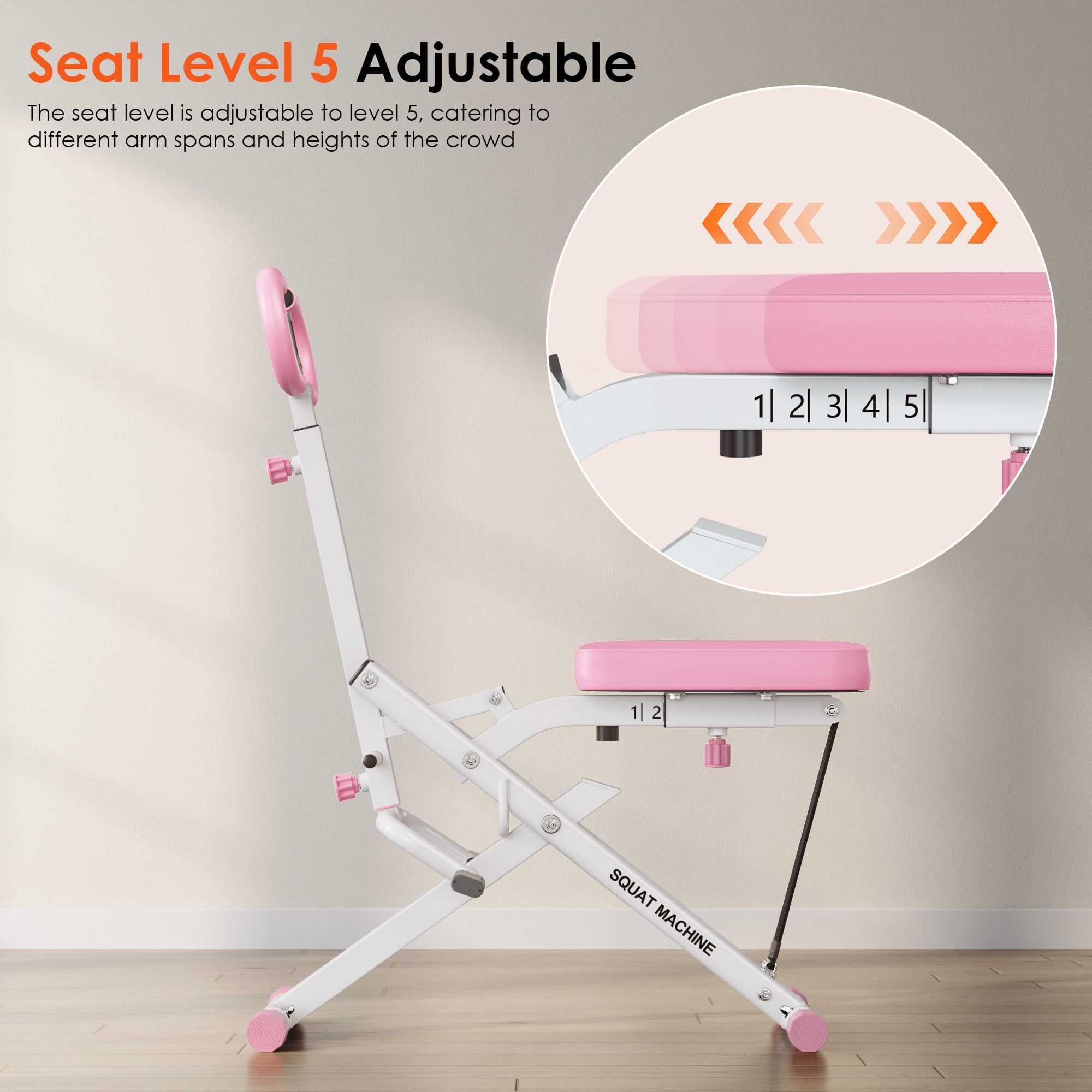 Soges Squat Machine for Home Gym, Foldable Squat Assist Trainer for Glutes Workout, Squat Rowing Machine with Adjustable Resistance and Optional Full Motion, Squat machine for Women,Pink