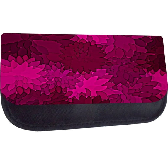 Black Medium Sized Cosmetic Case - Makeup Bag - Nylon Lined - with 2 Zippered Pockets - Bright Magenta Blossoms