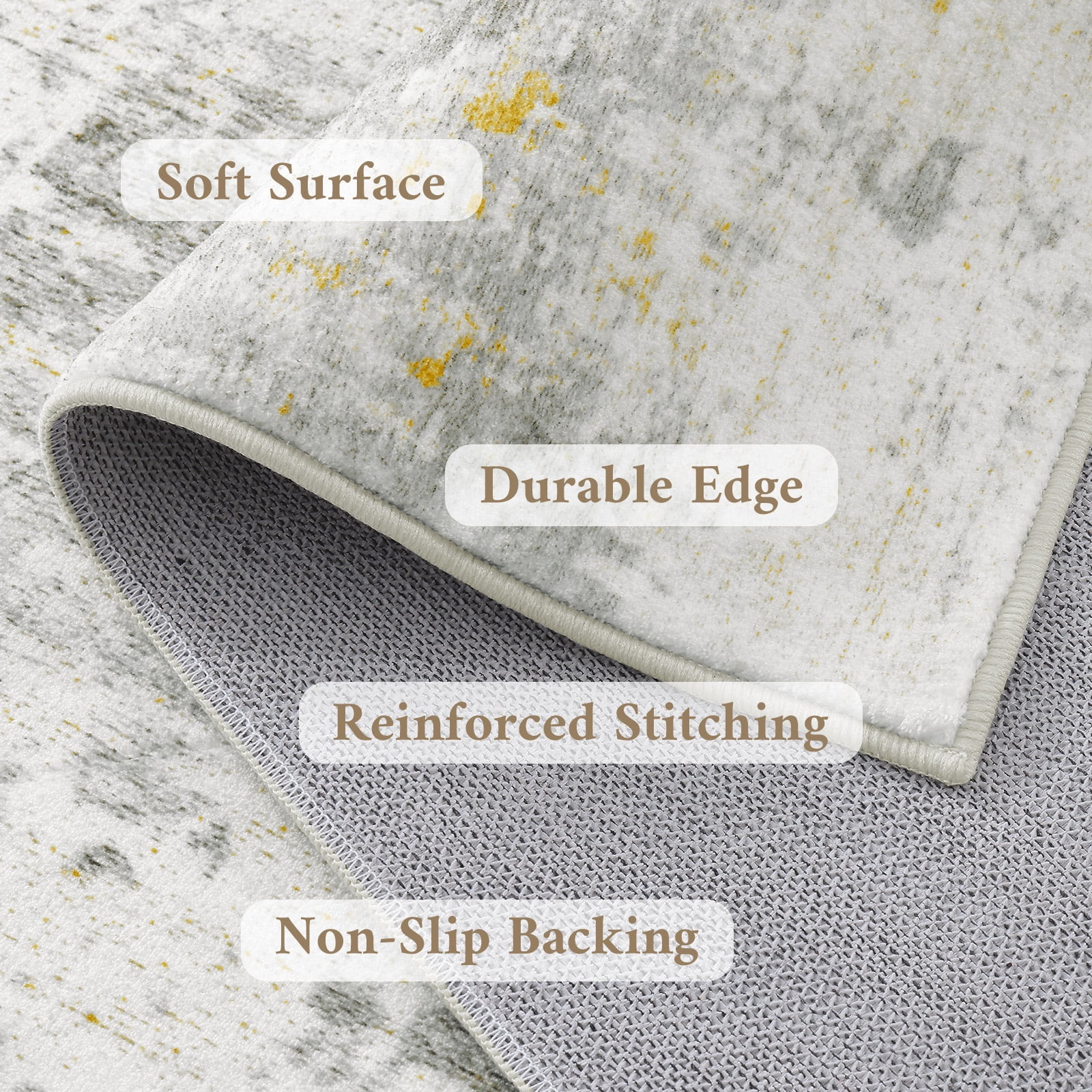 Buganda Area Rug for Living Room 5'X7', Washable Artificial Wool Area Rug, Low Pile Non-Slip Carpet for Bedroom Office Dining Room, Light Beige