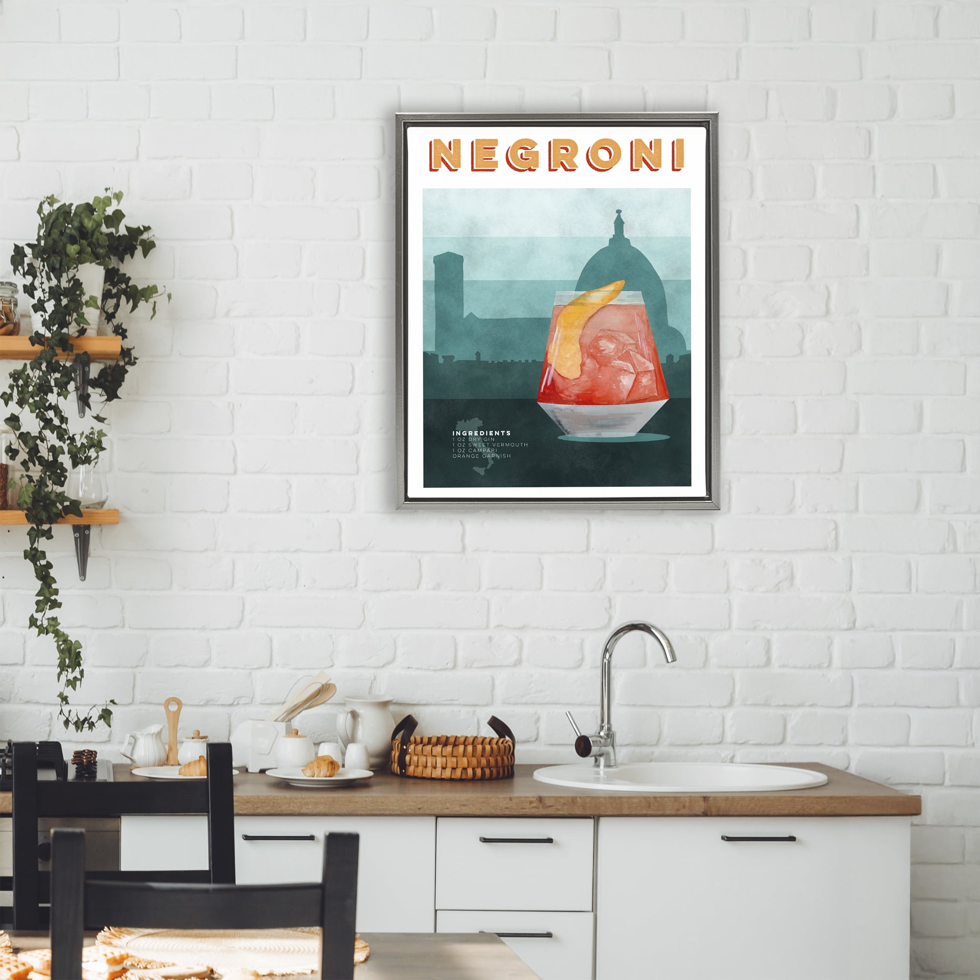 Retro Negroni & Architecture Gray Framed Floater Canvas Wall Art, design by Brett Blumenthal