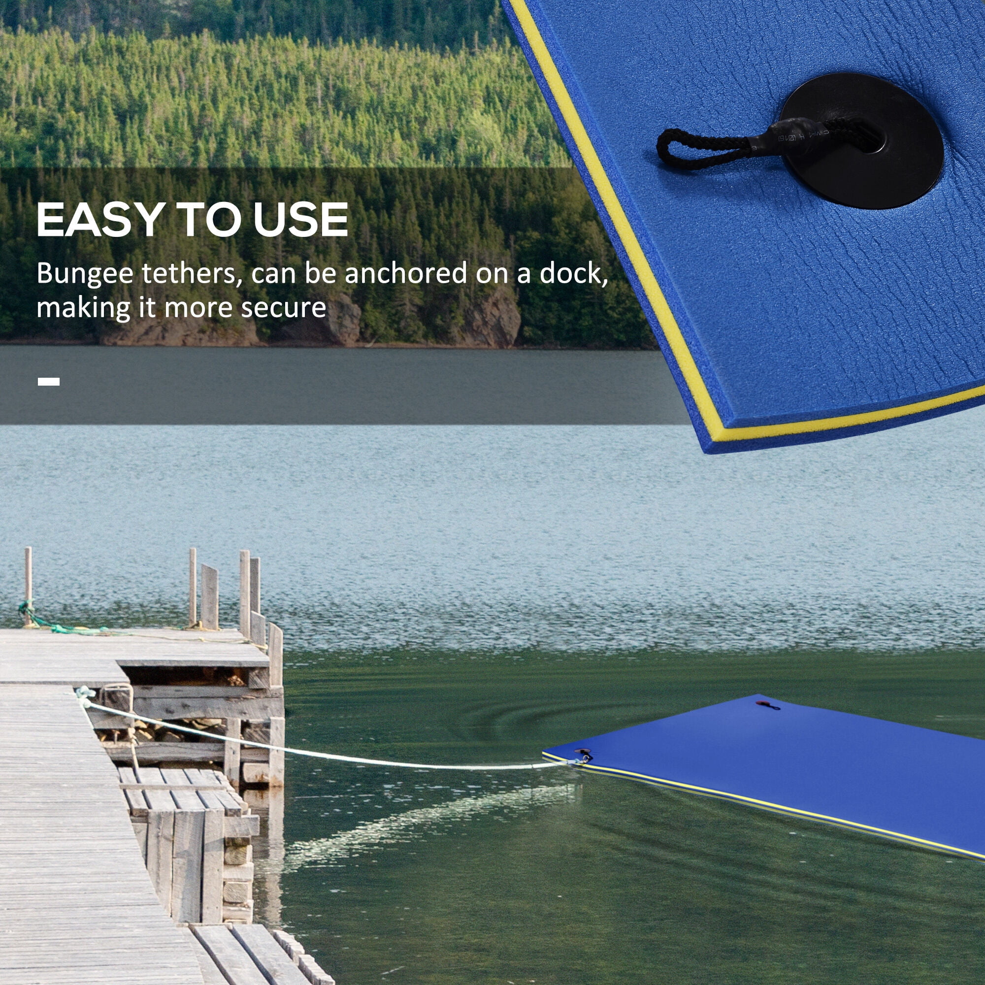 Home Gym Equipment, HOMCOM 10' x 5' Floating Mat, 3-Layer Swimming Pool Floating Water Mat Portable Foam Raft, Thick and Durable Water Activities Mat for Lake, Oceans, Blue, Blue Exercise Equipment