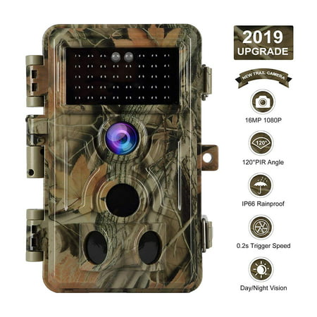 【2019 Upgrade】 Trail Camera 16MP 1080P Game Camera with No Glow Night Vision Up to 65ft 0.2s Trigger Time Motion Activated 2.4
