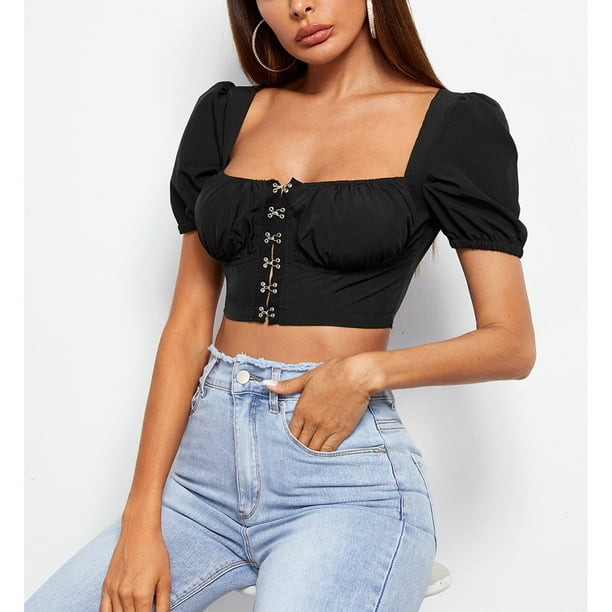Blusa corta para mujer, blusa corta con mangas abullonadas para mujer, blusa corta con mangas abullonadas para mujer, blusa corta con mangas abullonadas para mujer, eleva tu experiencia