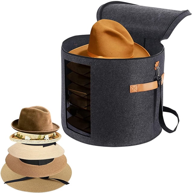 Contenedor de Sombrero de Fieltro Organizador de Sombreros con Correa para Colgar Cesta a Prueba de Polvo Ventana Transparente Redonda Multiusos Liger 40x26cm Fernando Contenedor de sombrero