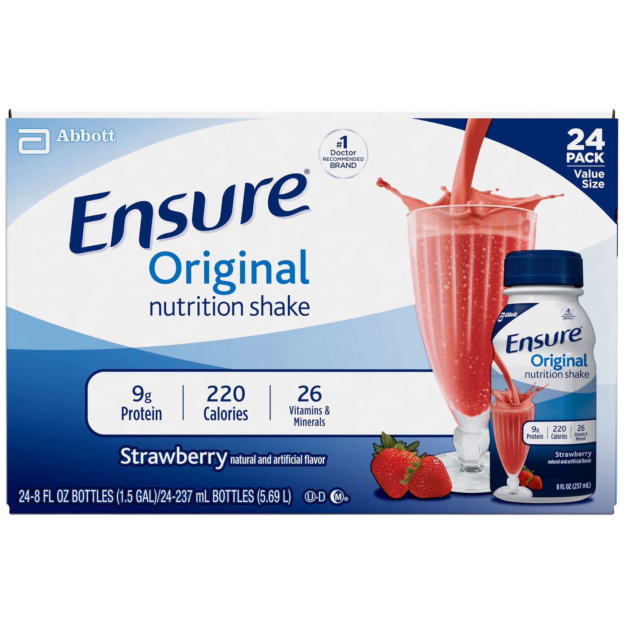 Product of Ensure Regular Strawberry Shake, 24 pk./8 fl. oz. Vitamins