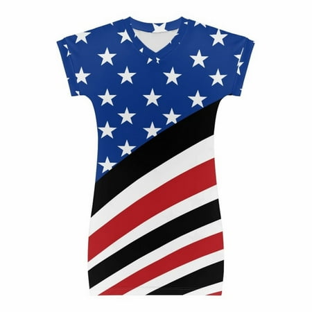 

LIhncine Girls Dress Toddler Girl Short Sleeve Independence Day Star Print Dress Fourth Of July Kids Dress For 4 To 15 Years (Sky Blue 6-7Years)