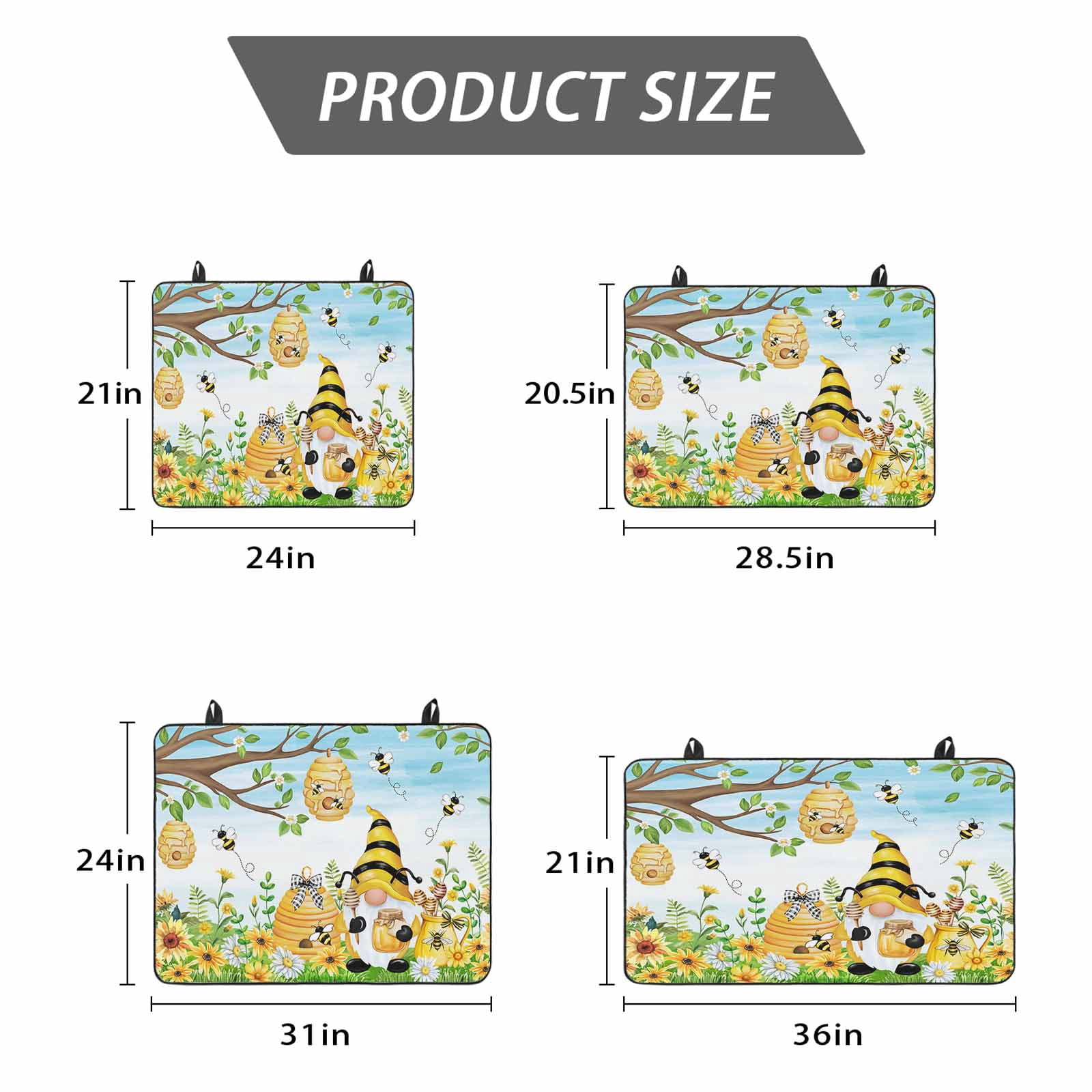 Yellow Daisy Gnomes Stove Top Cover for Electric Stove, Heat-proof & Non Slip Glass Top Stove Cover Protector, Pastoral Bees Floral Botanical Blue Kitchen Flat Cooktop Rubber Mat 24x21 Inches