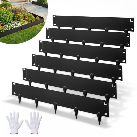 Galvanized Steel Landscape Edging, 6-Pack 40 x 8.15 Inch Metal Edging for Landscaping with Gloves, Easy-to-Install, Heavy Duty Metal Garden Edge Border for Flower Bed, Yard Pathway
