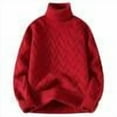 thumbnail image 3 of successthop Mens Turtleneck Sweater Cable Knit Long Sleeve Clothes Chunky Fall Winter Pullover Knitwear Solid Top Red M, 3 of 4