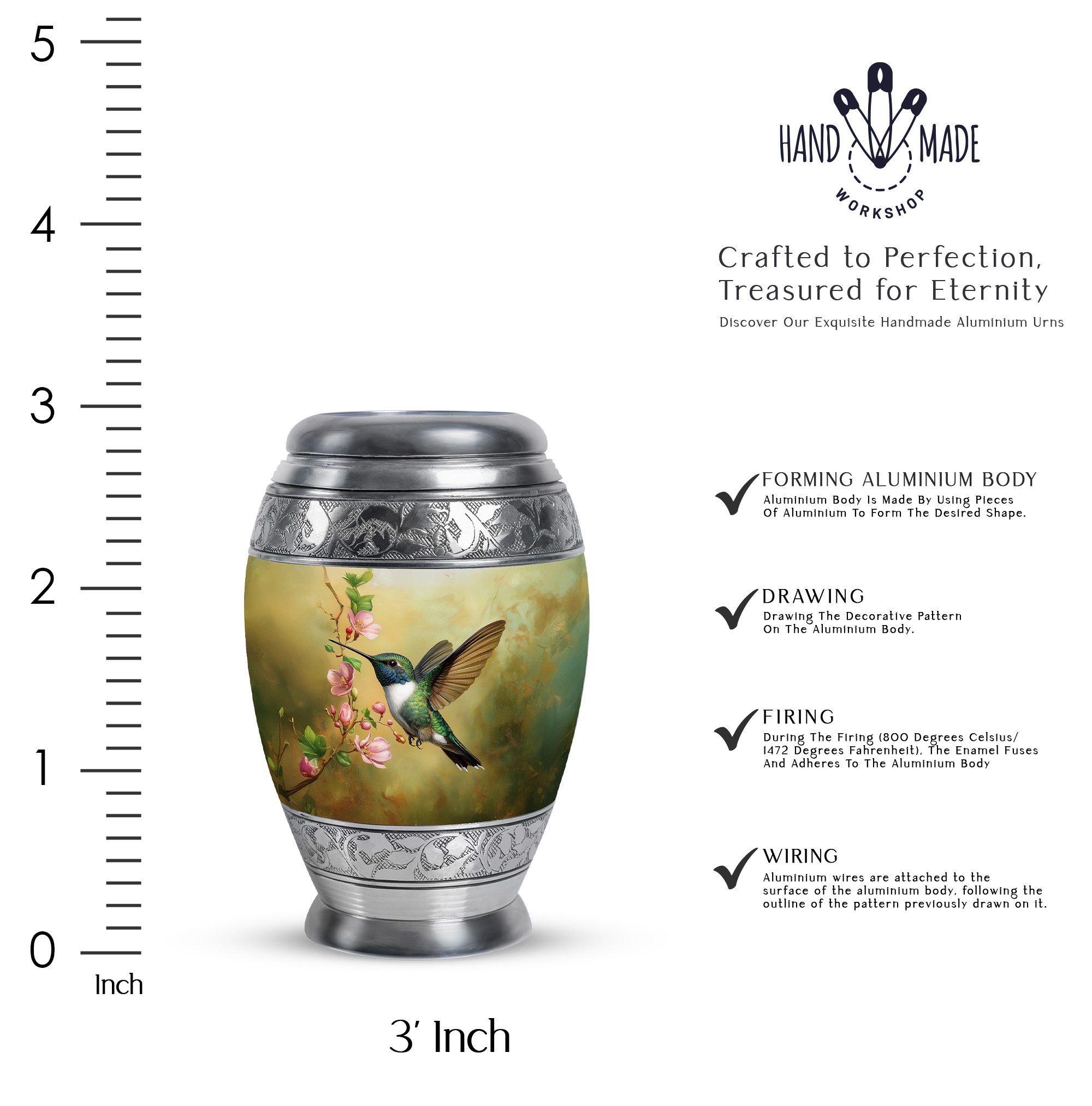 Yatskia Blossoms Hummingbird Cremation Urns For Human Ashes Keepsake, Funeral Urns For Adult Ashes Men & Women, (Monar 3 Inch, Pack of 1)