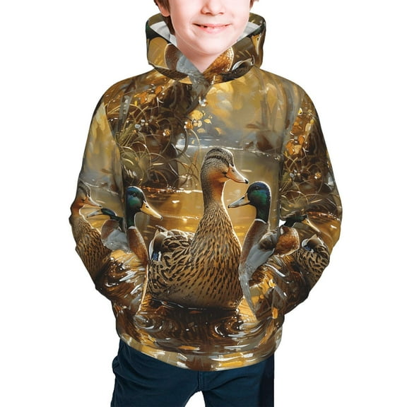 Youth Hoodies Sweashirts Kids Hooded Sweatshirt, Mallards Duck Cute Hunting Art