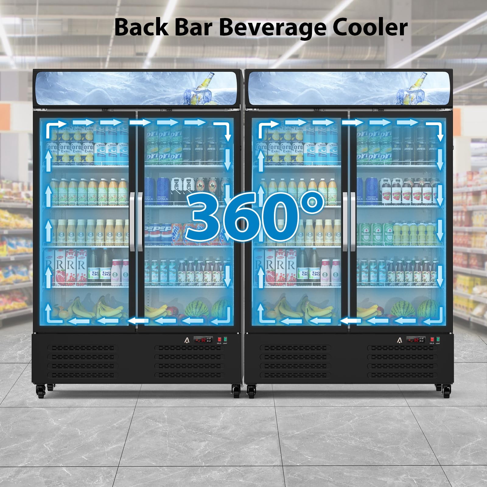 Beverage Cooler Commercial Refrigerator 36.3 Cu.Ft. Glass Door Display Refrigerator with LED Light, Commercial Refrigerator for Restaurant Cafe Bar Store