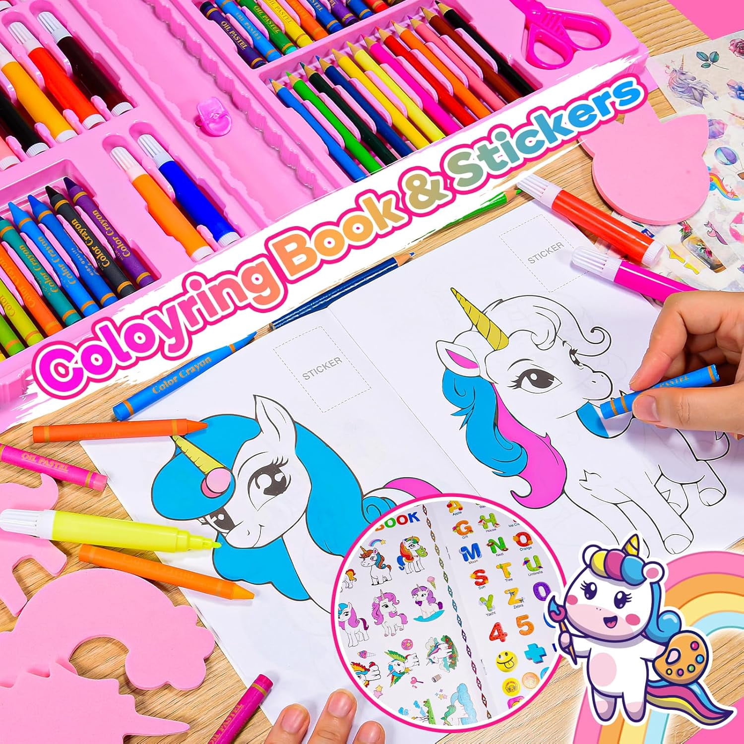 Art Supplies for Girls, Arts and Crafts for Kids Age 4-6 6-8 with Trifold Easel,Includes Sketch Pads,Oil Pastels,Crayons,Colored Pencils, Drawing Set for 3-12 Year Olds Girls (Pink)