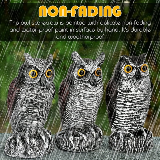YAOMOBB Owl Decoy Trio Realistic Garden Scarecrows Creative Bird Control Statues