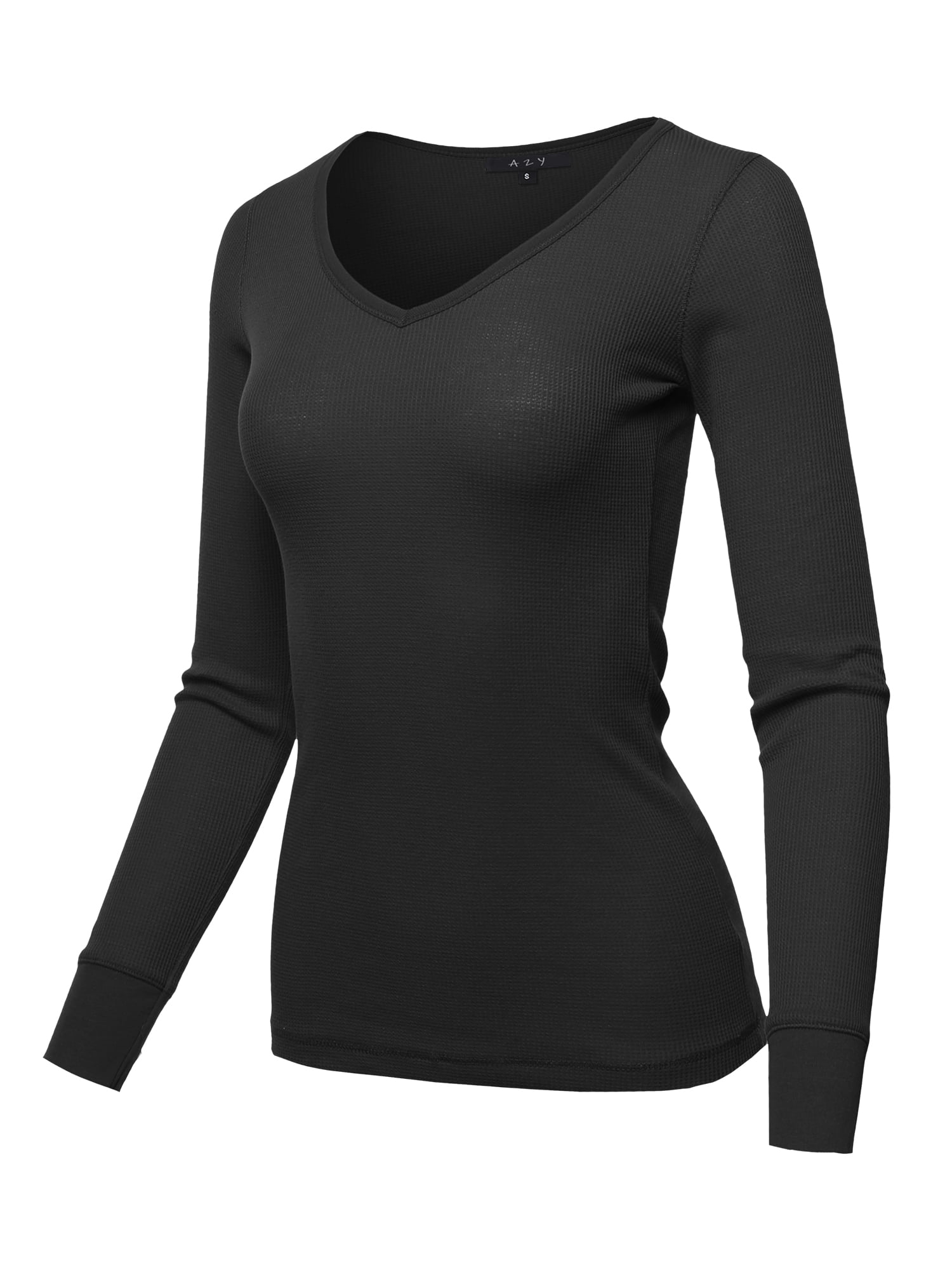 A2y Womens Basic Solid Long Sleeve V Neck Fitted Thermal Top Shirt