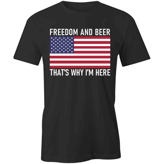 Freedom and Beer T-Shirt | Patriotic American Black Tee Gift
