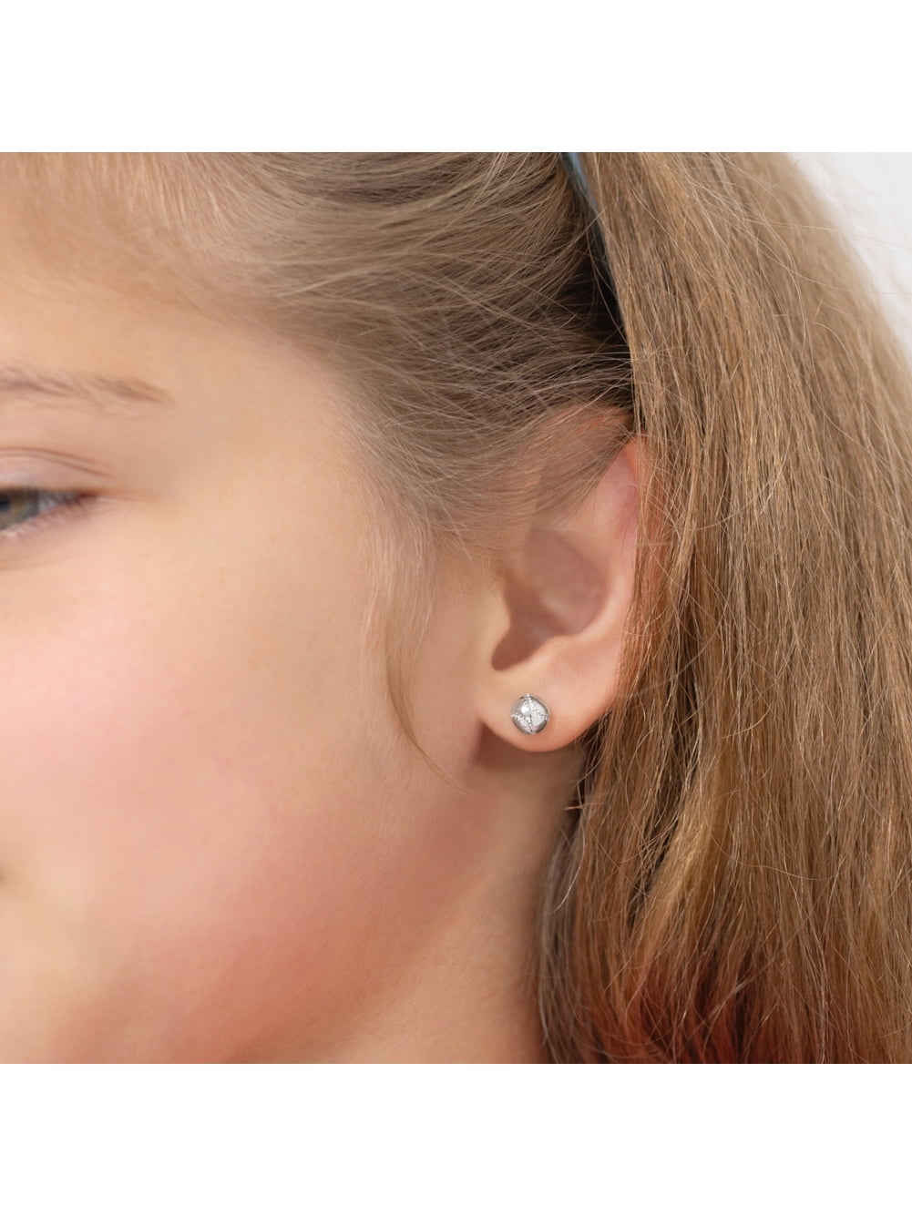 Polished Baseball Kids / Children's / Girl Earrings Screw Back - Sterling Silver