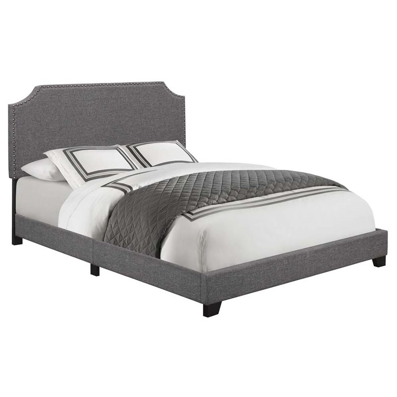 PRI Clipped Corner Upholstered King Bed in Stone Gray