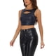 thumbnail image 4 of INSPIRAR CHIC Camisetas sin mangas para mujeres, tops cortos metálicos brillantes, M azul oscuro mate, 4 of 6