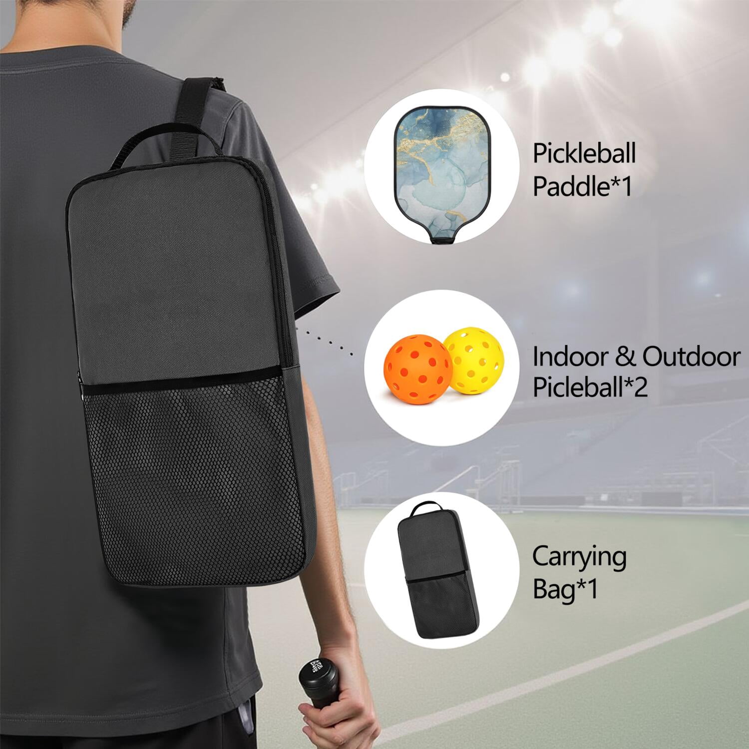 Pickleball Paddles Set Of 1, Fiberglass Surface, Turquoise Marble Pattern, 1 Paddle, 2 Balls & Bag