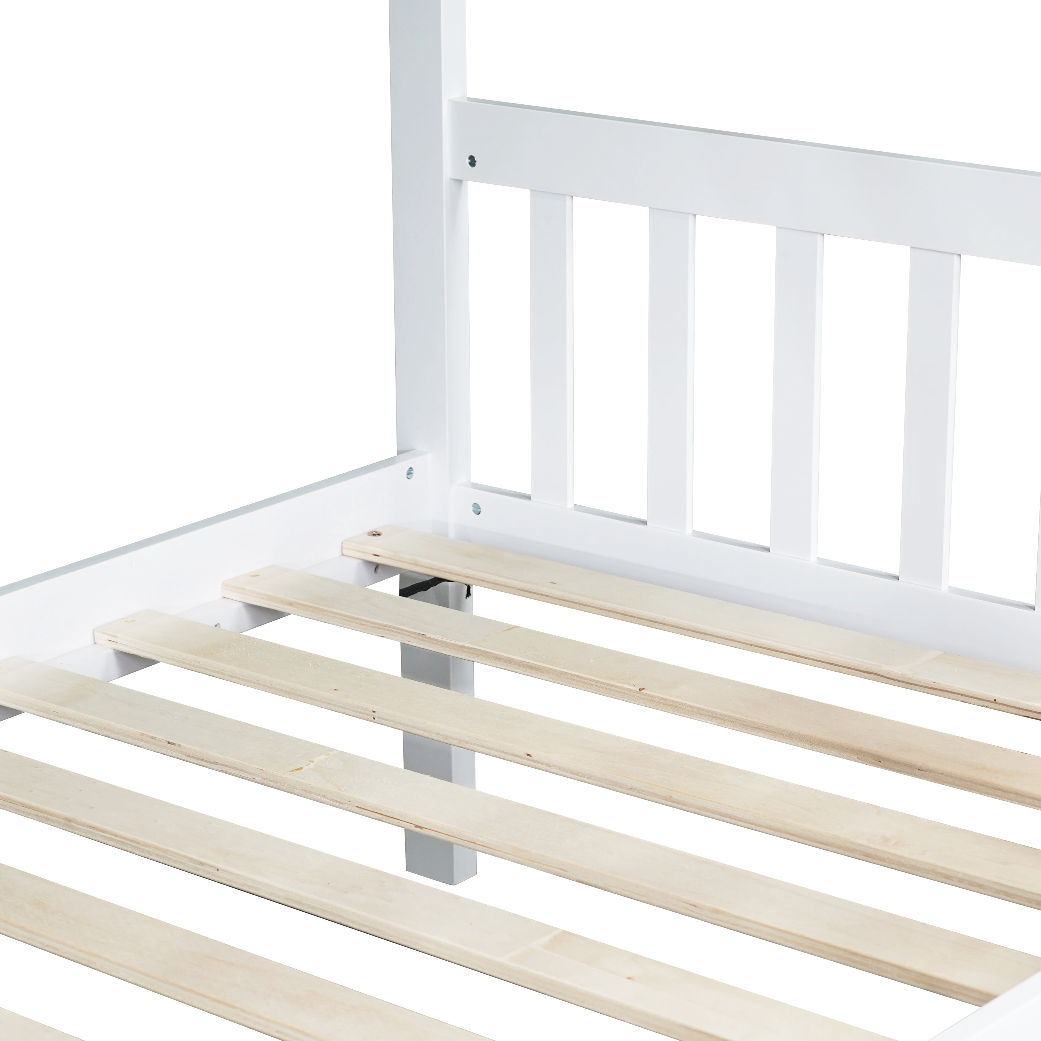 Alvantor Twin Over Twin Wood Bunk Bed with Trundle and Ladder, Convertible into Twin Size Beds, White
