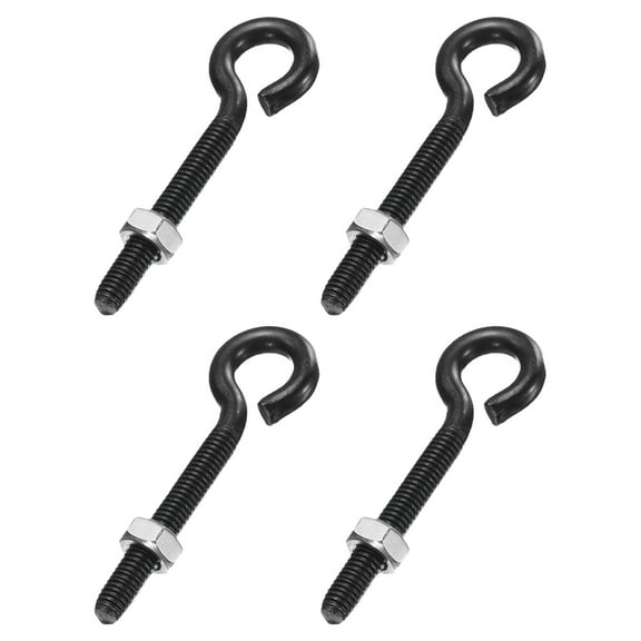 Uxcell 4 Pack Eye Bolts, M6 x 50mm 304 Stainless Steel Threaded EyeBolt Black Eye Hooks with Nut for Hanging or Securing Cables