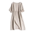 thumbnail image 4 of OSOLU Women Casual Dress Short Sleeve O-Neck Basic Solid Color Everyday Summer Spring Dresses Holiday Hawaiian Flowy Sundress, 4 of 8
