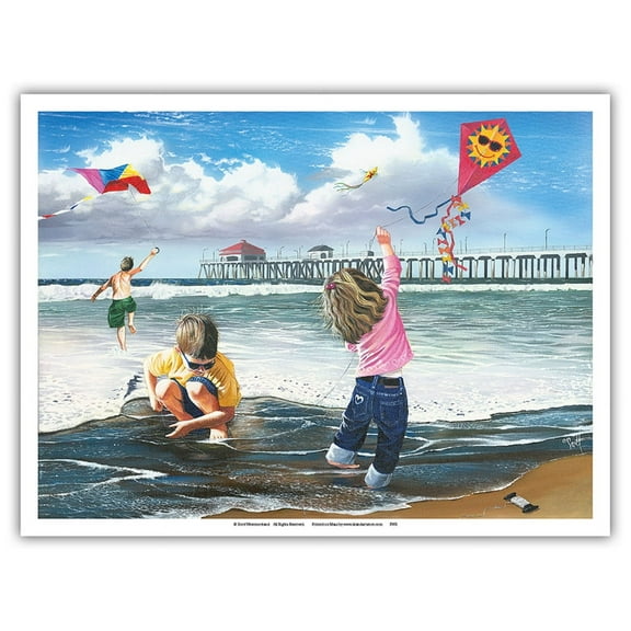 Kite Kids - At the Beach - From an Original Color Painting by Scott Westmoreland - Master Art Print (Unframed) 9in x 12in