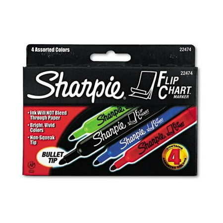 Flip Chart Markers, Bullet Tip, Four Colors, 4/Set, Flip Chart? marker with nonsqueak bullet tip and odorless ink that won't bleed through. By