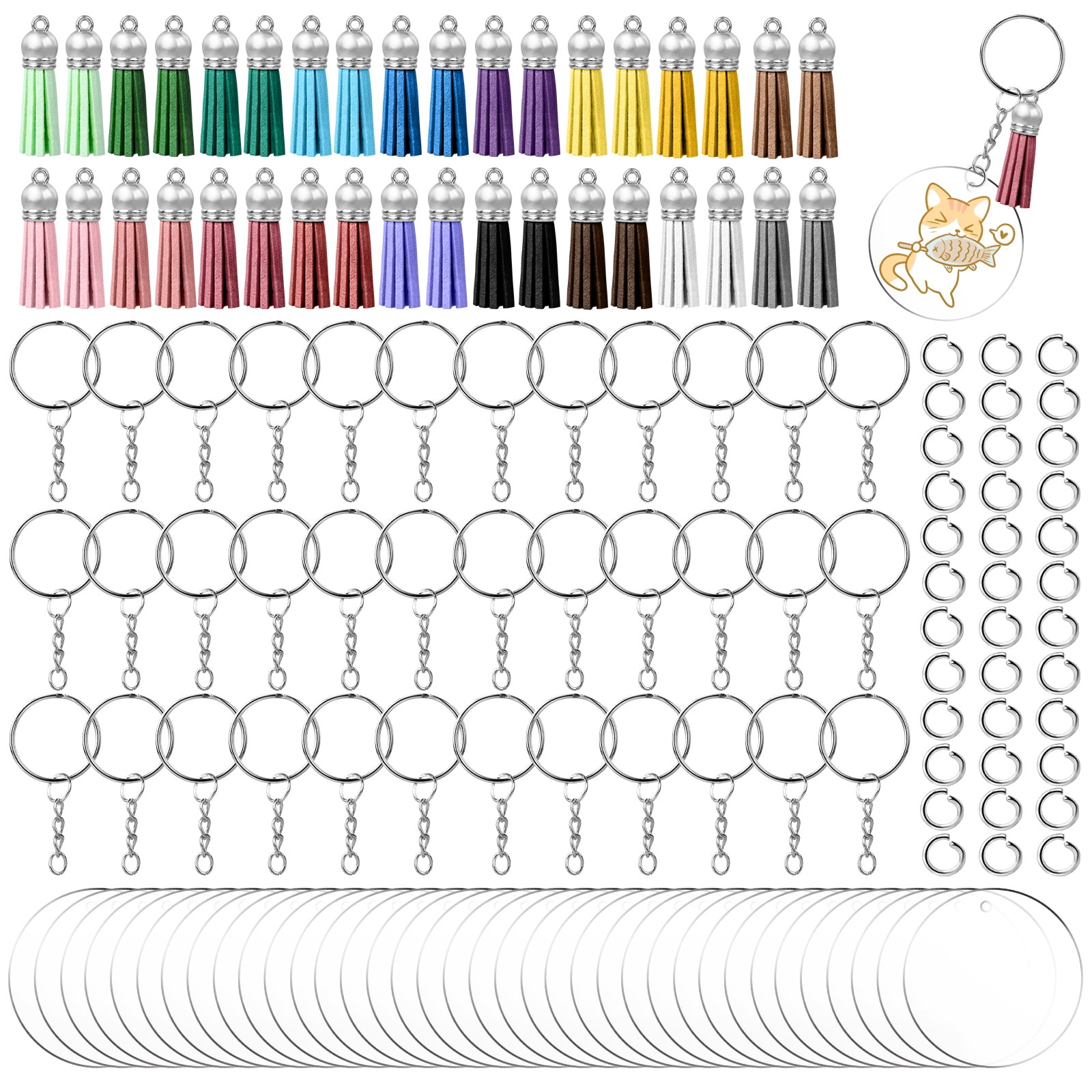 Perfect for DIY Keepsake POPG Acrylic Keychain Blanks 36PCS Clear Circle Discs with Hole and Keychain Rings Thermal Transfer Key Chain Keychains 