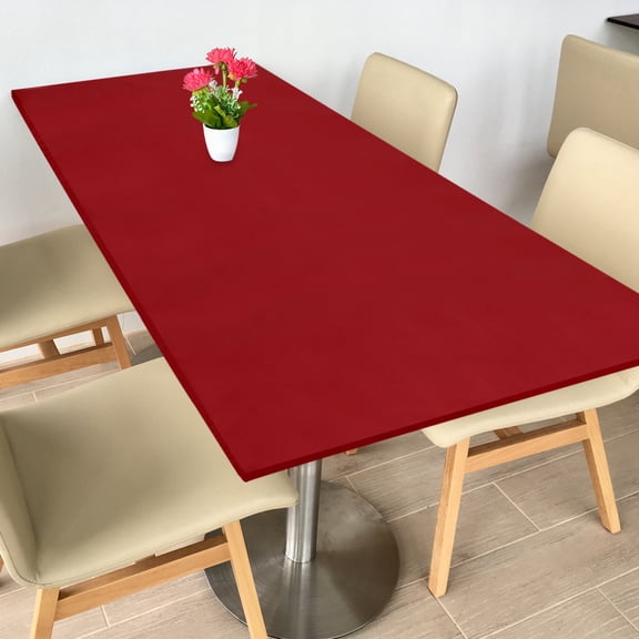 Fitted Tablecloth Fit 8ft Rectangle Table, Polyester Washable Spandex Stretch Table Cover with Elastic Edge for Picnic Camping Patio Outdoor (96"x30", Wine Red)