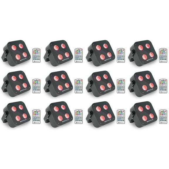 (12) Rockville MINI RF4 V2 Black DJ/Party Wash Lights RF Remote APP Wireless DMX