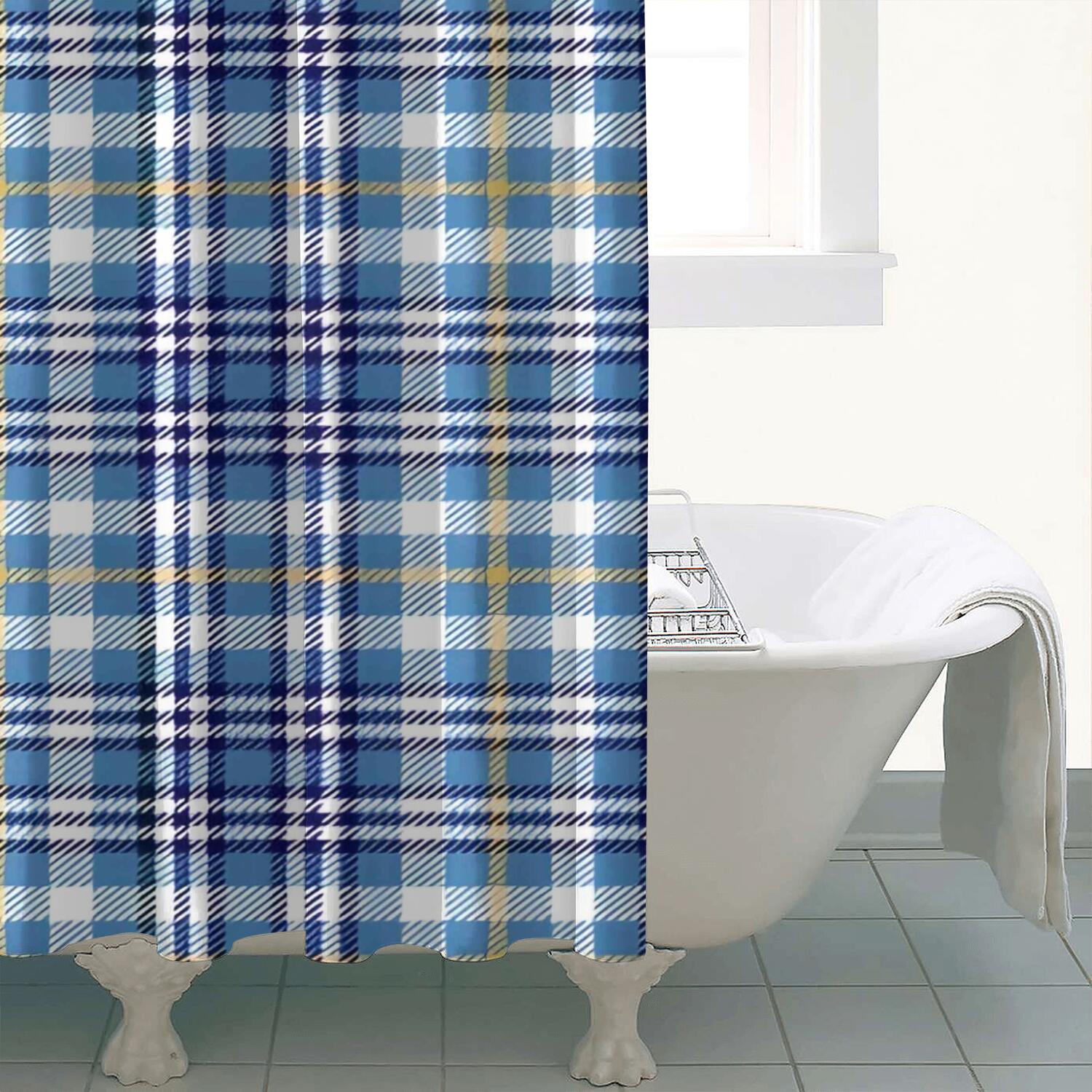 Blue White and Yellow Checkered Pattern Shower Curtain 72"x72" ,Bathroom Decorative Shower Curtains Set with 12 Hooks,Modern Waterproof Washable Shower Curtain
