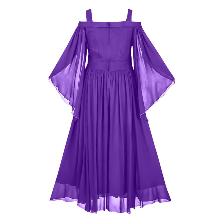 Women's Color Gothic Flare Sleeves Dark Black Dress Mesh Spliced Double  Layer Midi Dress - Walmart.com