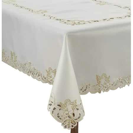 

Fennco Styles Cupidon Collection Embroidered Cupid Design Tablecloth 65 x 84 Inch - Ivory Table Cover for Home DÃ©cor Wedding Banquets Family Gathering and Special Occasion