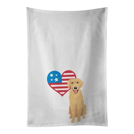 Carolines Treasures WDK4185WTKT 28 x 19 in. Unisex Golden Retriever Gold No.2 Patriotic White Dish Towels Kitchen Towel - Set of 2