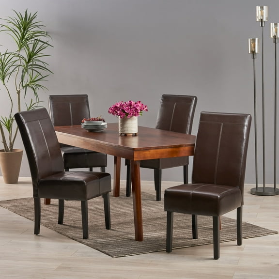 GDF Studio Emerson T-Stitch Leather Dining Chairs, Chocolate Brown, Set of 4