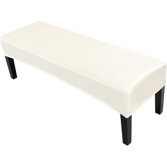 Waterproof Stretch Dining Bench Cover, Washable Long Slipover for Rectangle Table Bench, PU Cream