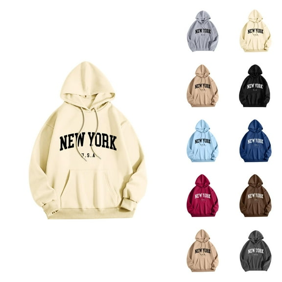 New York Hoodies for Men 2025 Fall Winter Long Sleeve Hooded Sweatshirt with Pockets Pullover Hoody Mens Hoodies