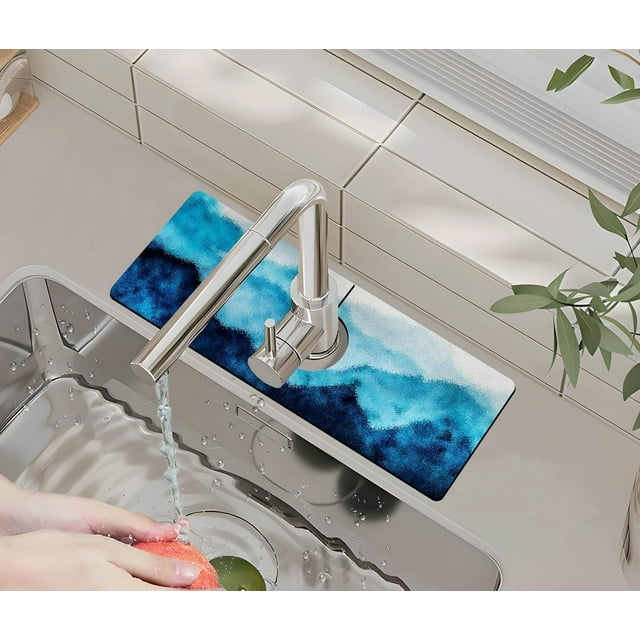 Kitchen Sink Splash Guard Faucet Mat -1 PC Super Absorbent Fast Drying Mat Sink Gadgets-Splash Guard Behind Faucet Drip Catcher for Kitchen, Bathroom,Sink Mat, Dish Drying Mat, Bathroom(15" X 5.5" )