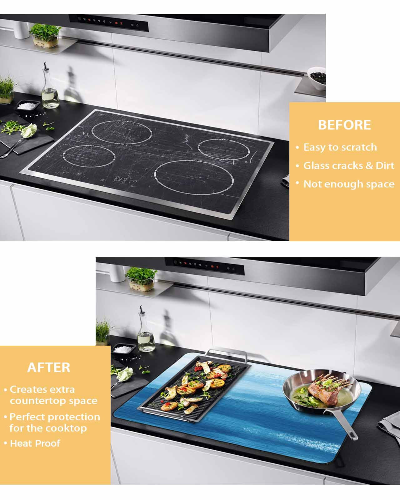nqOlkjepod Large Induction Cooktop Protector Mat 36"x21", Coastal Sky Blue Stove Top Covers for Electric Stove, Summer Nautical Ocean Wave Decorative Stove Burner Cover Mats, Glass Top Stove Cover