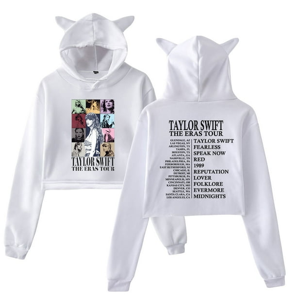 Taylor The Eras Tour Merch Pullover Cat Ears Hoodie Long Sleeve Crop ...