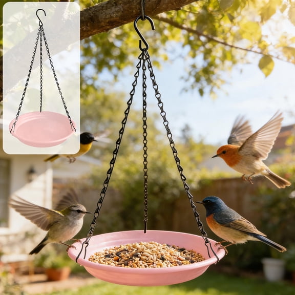 Emdiqzs Single-layer Hanging Bird Feeder Round Plastic Bird Feeder for Outdoor Garden Yard Teal, Orange, Pink, Gray, Green, White, Beige