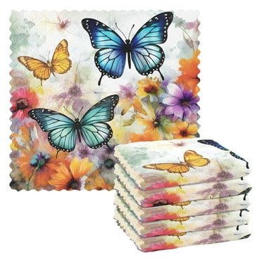 6 Packs Oil Butterflies Flying Kitchen Dish Towels Soft Absorbent Dish Cloths 11"x11"