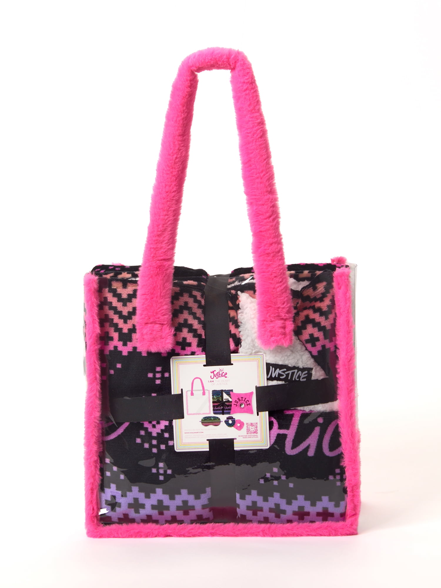 Justice Girls Sleepover Clear Tote Handbag 6Piece Set Faux Fur Hot